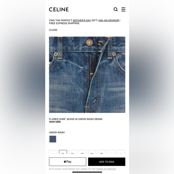 CELINE Designer Flared Surf High Waisted Jeans In Blue Union Wash Denim - Picture 5 of 11